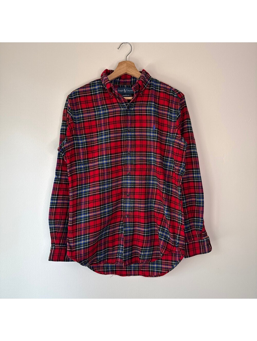 Vintage 90s Polo Ralph Lauren Classic Fit Red Plaid Flannel Button Down Shirt